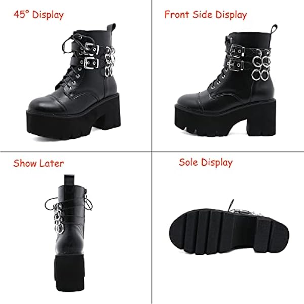 Dames ronde teen lederen gevechten enkelschoenen midden kalf hakplatform laarsjes vaze zip dikke hak punk goth schoenen